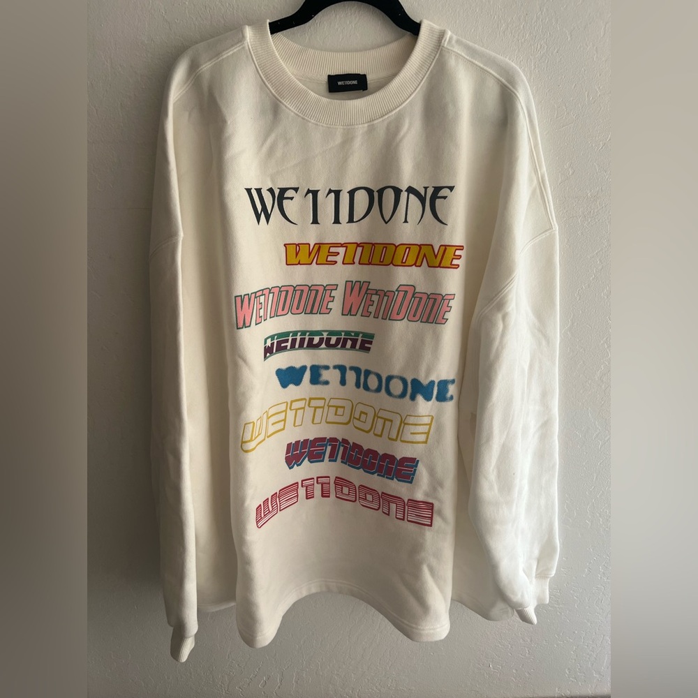 WE11DONE Font Logo Crewneck Sweatshirt - White with Multicolor Logos